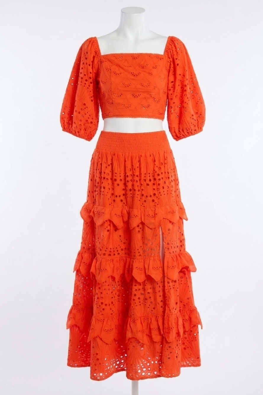 NEW ALLISON NEW YORK ciara eyelet puff sleeve top in cherry tomato